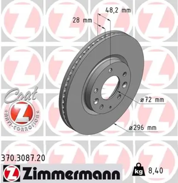 Передние тормозные диски 370308720 Zimmermann