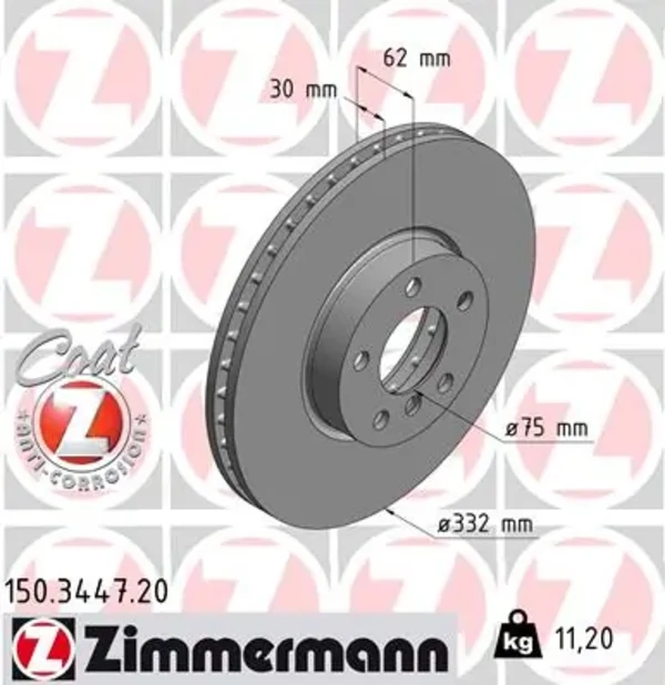 Диск тормозной передний ZIMMERMANN 150344720