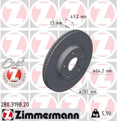 Передние тормозные диски 280319820 Zimmermann