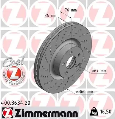 Передние тормозные диски 400363420 Zimmermann