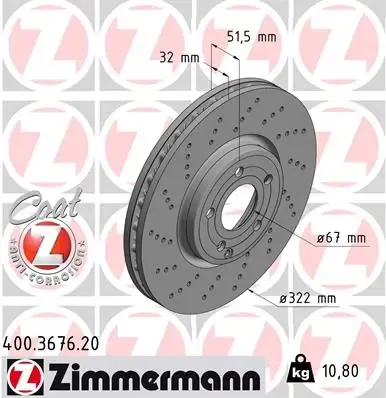 Передние тормозные диски 400367620 Zimmermann