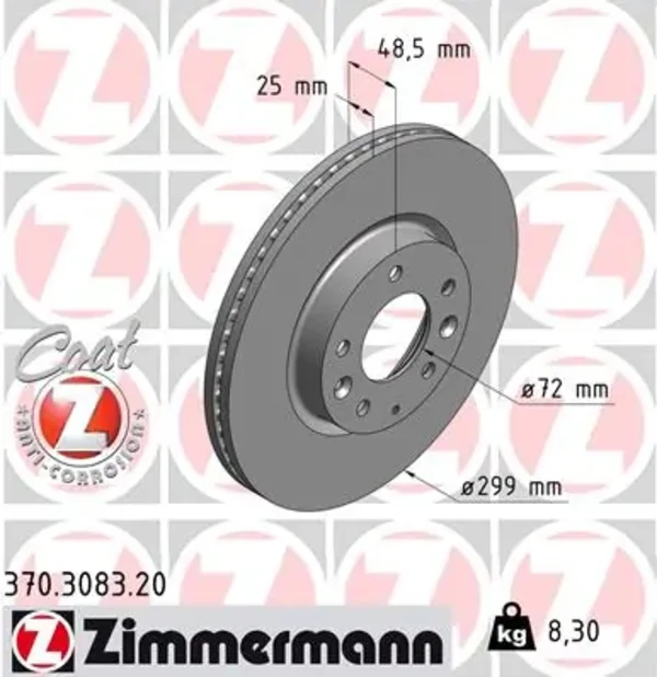 Передние тормозные диски 370308320 Zimmermann