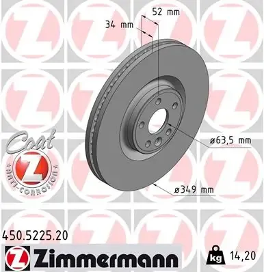 Передние тормозные диски 450522520 Zimmermann
