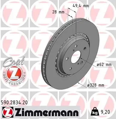 Передние тормозные диски 590283420 Zimmermann