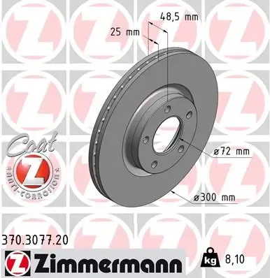 Передние тормозные диски 370307720 Zimmermann
