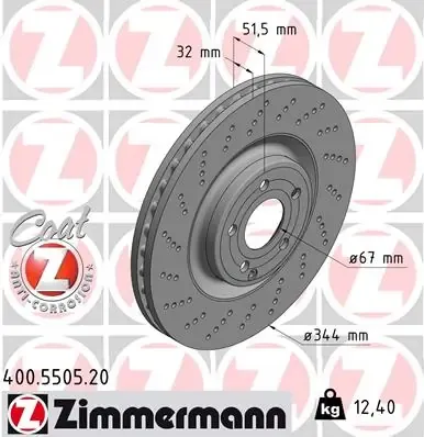 Передние тормозные диски 400550520 Zimmermann