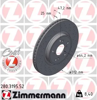 Передние тормозные диски 280319552 Zimmermann