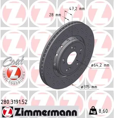Передние тормозные диски 280319152 Zimmermann