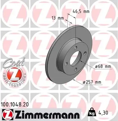 Передние тормозные диски 100104820 Zimmermann