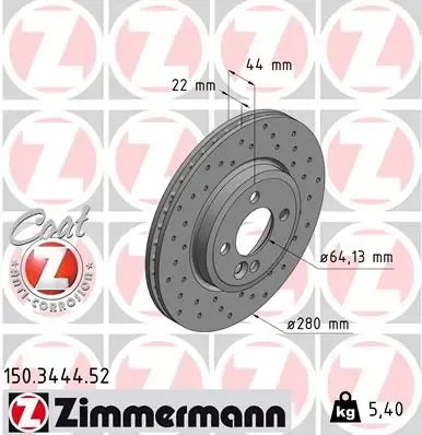 Передние тормозные диски 150344452 Zimmermann