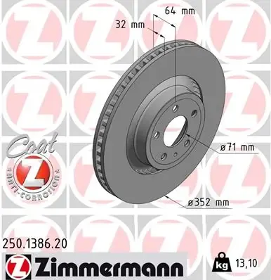 Передние тормозные диски 250138620 Zimmermann