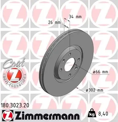 Передние тормозные диски 180302320 Zimmermann