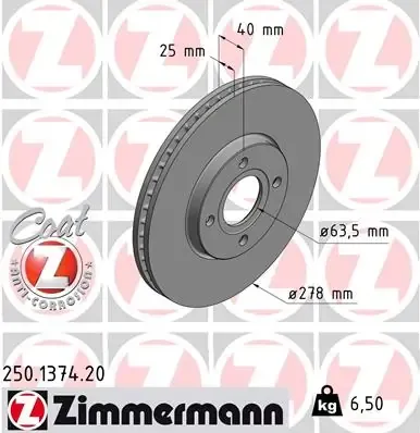 Передние тормозные диски 250137420 Zimmermann