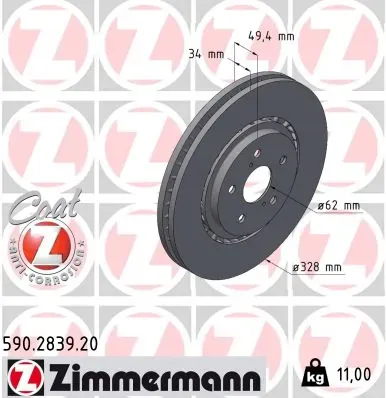 Передние тормозные диски 590283920 Zimmermann