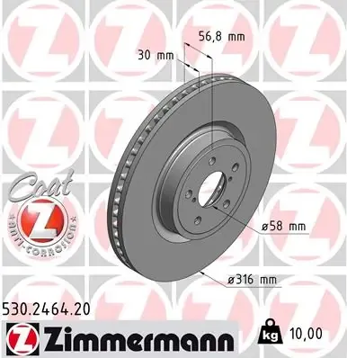 Передние тормозные диски 530246420 Zimmermann