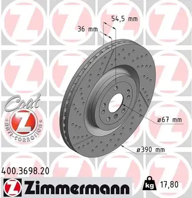 Передние тормозные диски 400369820 Zimmermann