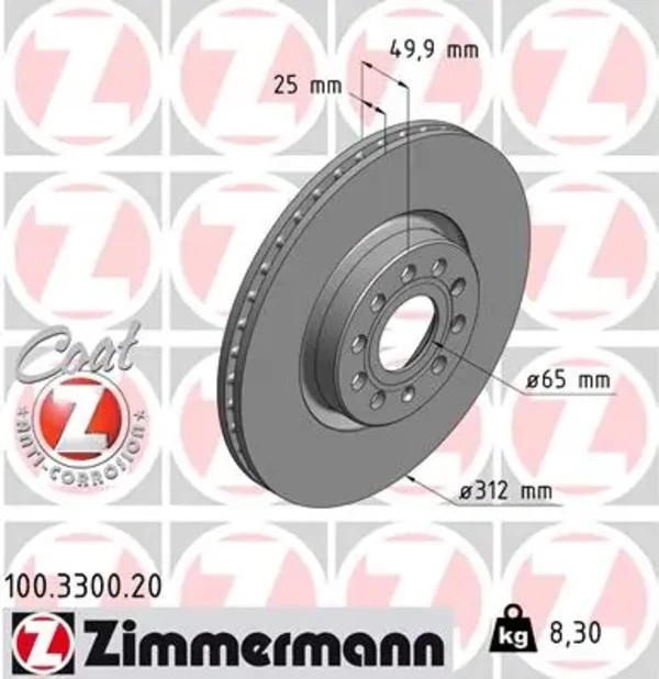 Диск тормозной передний ZIMMERMANN 100330020