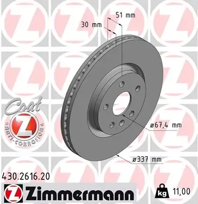 Передние тормозные диски 430261620 Zimmermann