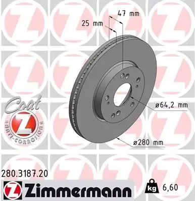 Передние тормозные диски 280318720 Zimmermann
