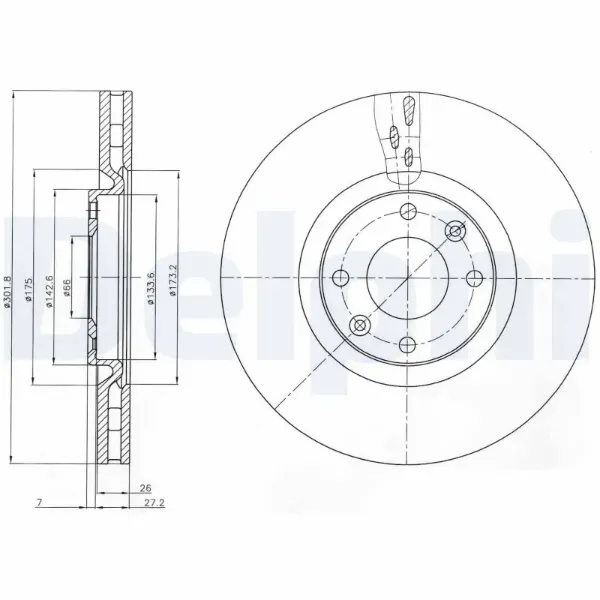 Передние тормозные диски BG4166 Delphi