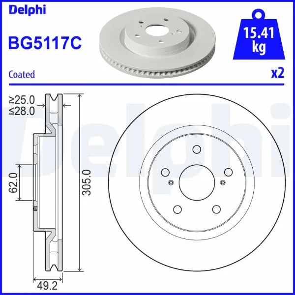 Передние тормозные диски BG5117C Delphi