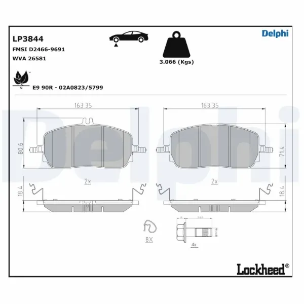 Задние тормозные колодки LP3844 Delphi