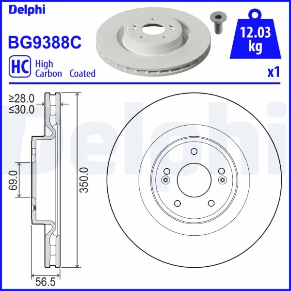 Передние тормозные диски BG9388C Delphi