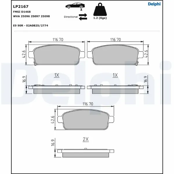 Задние тормозные колодки LP2167 Delphi