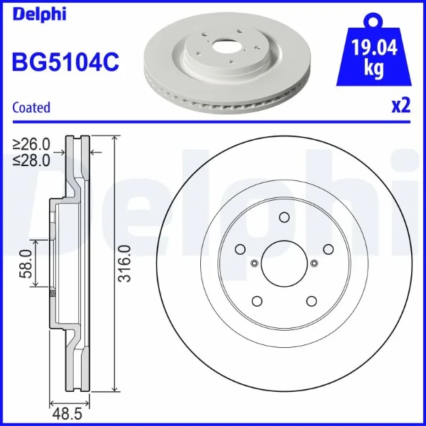 Передние тормозные диски BG5104C Delphi