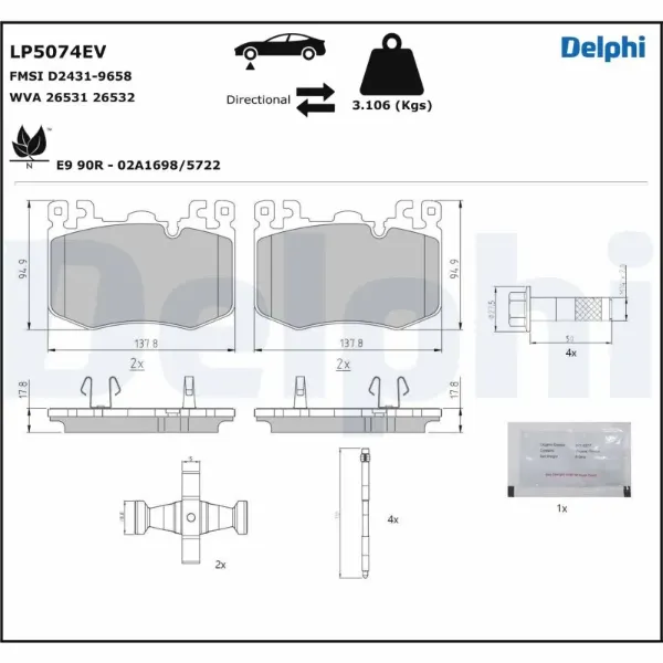 Передние тормозные колодки LP5074EV Delphi