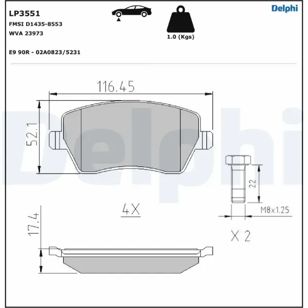 Передние тормозные колодки LP3551 Delphi