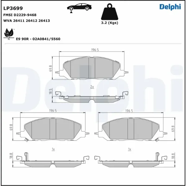 Передние тормозные колодки LP3699 Delphi