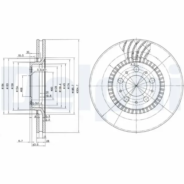 Передние тормозные диски BG9514 Delphi