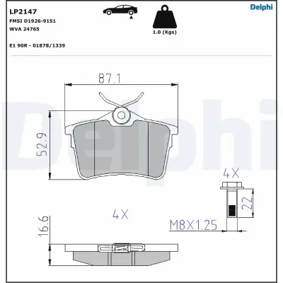Колодки тормозные задние дисковые DELPHI LP2147