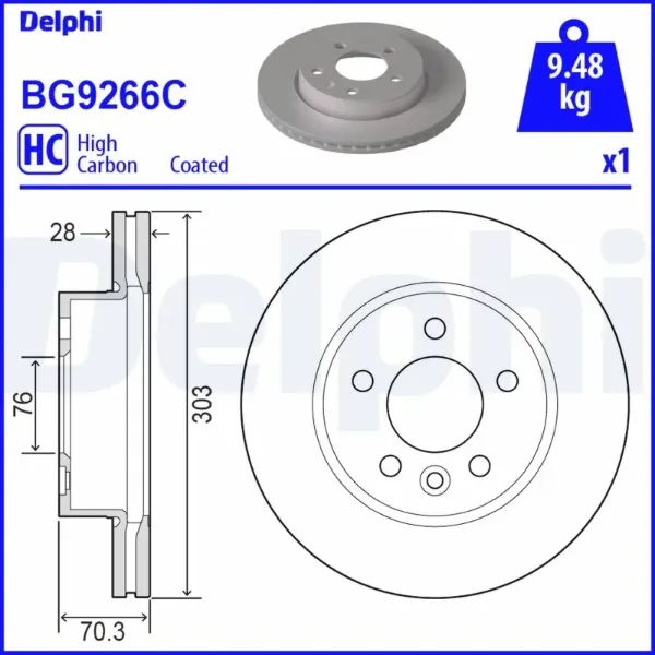 Передние тормозные диски BG9266C Delphi