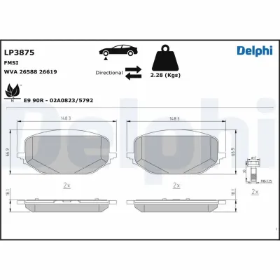 Колодки тормозные передние дисковые DELPHI LP3875