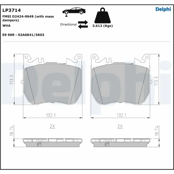 Передние тормозные колодки LP3714 Delphi
