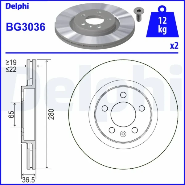 Передние тормозные диски BG3036 Delphi