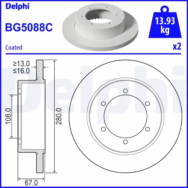 Тормозные диски BG5088C Delphi