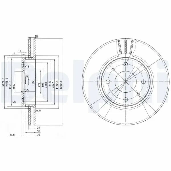 Передние тормозные диски BG3501 Delphi