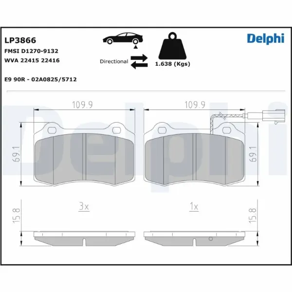 Задние тормозные колодки LP3866 Delphi