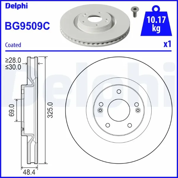 Передние тормозные диски BG9509C Delphi