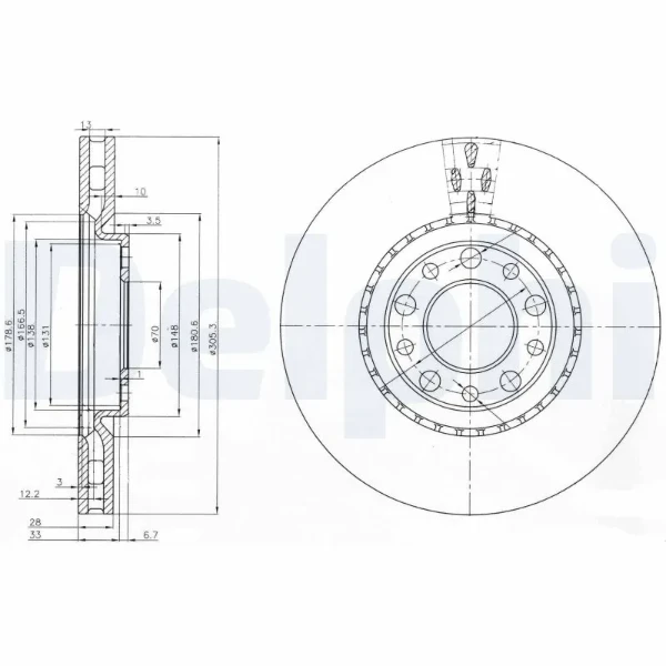 Передние тормозные диски BG3951 Delphi