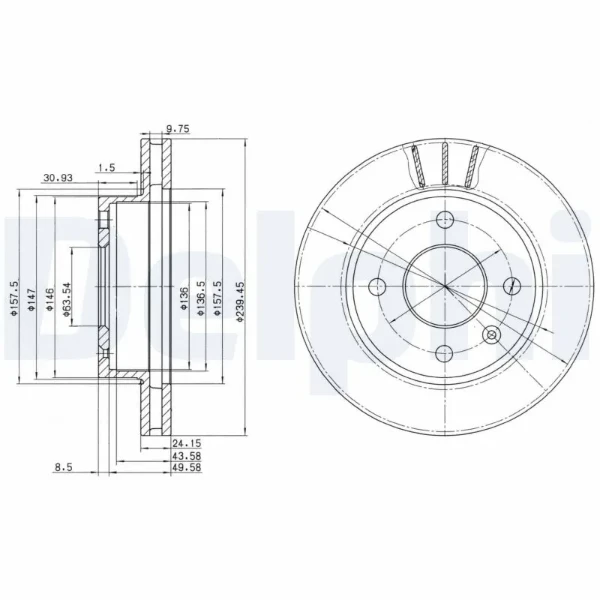 Передние тормозные диски BG2367 Delphi