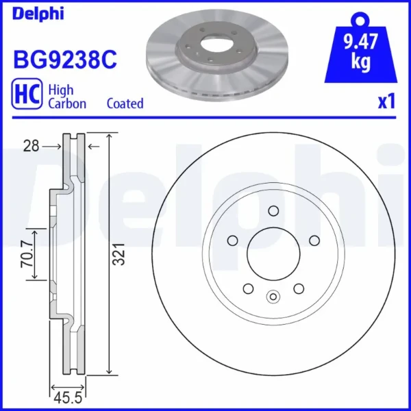 Передние тормозные диски BG9238C Delphi