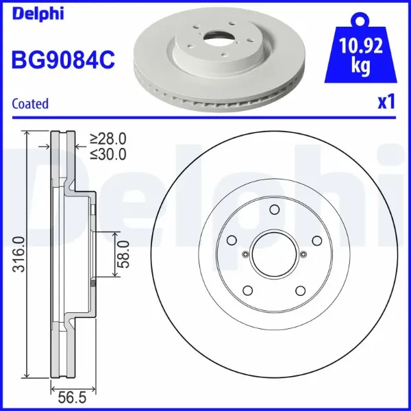 Передние тормозные диски BG9084C Delphi