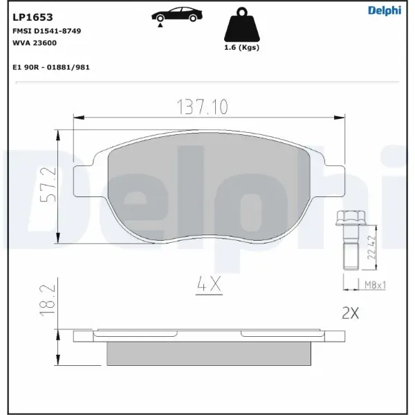 Передние тормозные колодки LP1653 Delphi