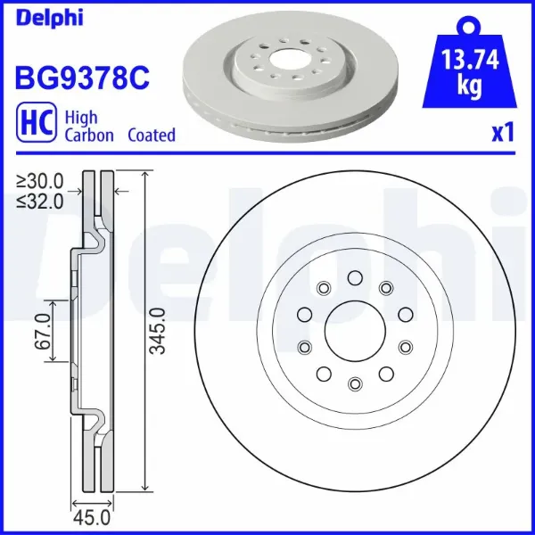 Передние тормозные диски BG9378C Delphi