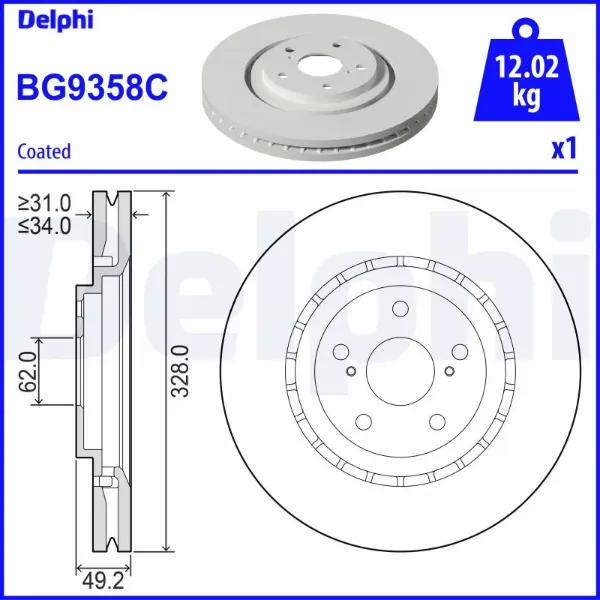 Передние тормозные диски BG9358C Delphi