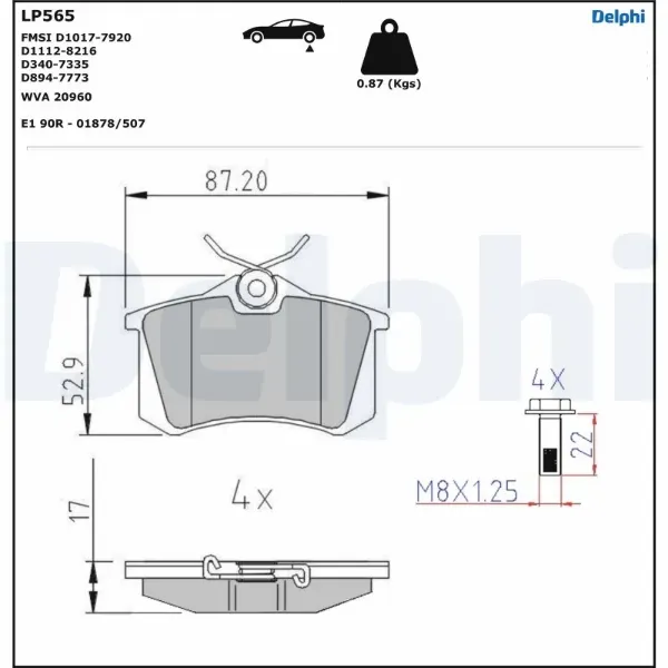 Задние тормозные колодки LP565 Delphi